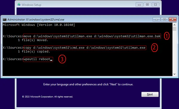 reset Windows 10 password with command prompt
