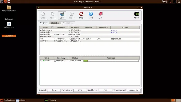 Ophcrack Cracking Windows Password