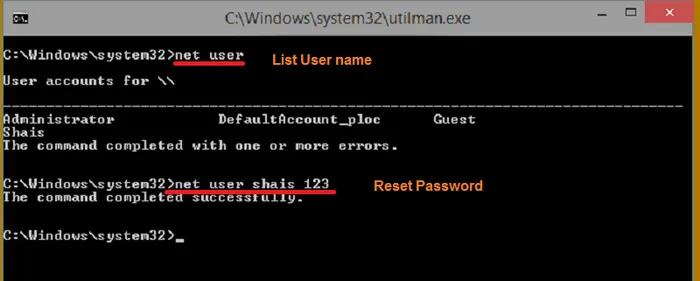 reset Windows 10 password with command prompt