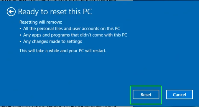 reset Windows 10 password with factory reset