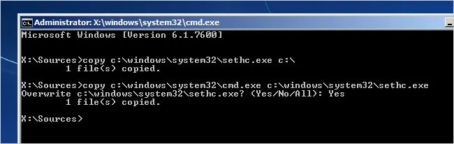 reset Windows 7 password with sethc.exe