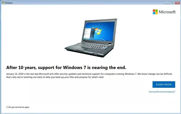 windows 7 end of support notification
